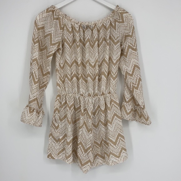 Vici Pants - VICI Off-The-Shoulder Zig-Zag Pattern Bell Sleeve Romper